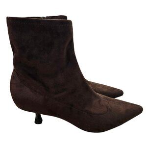 Unisa Chocolate Brown Pointed Toe Faux Suede Kitten Heel Boots Size 10 NWOT
